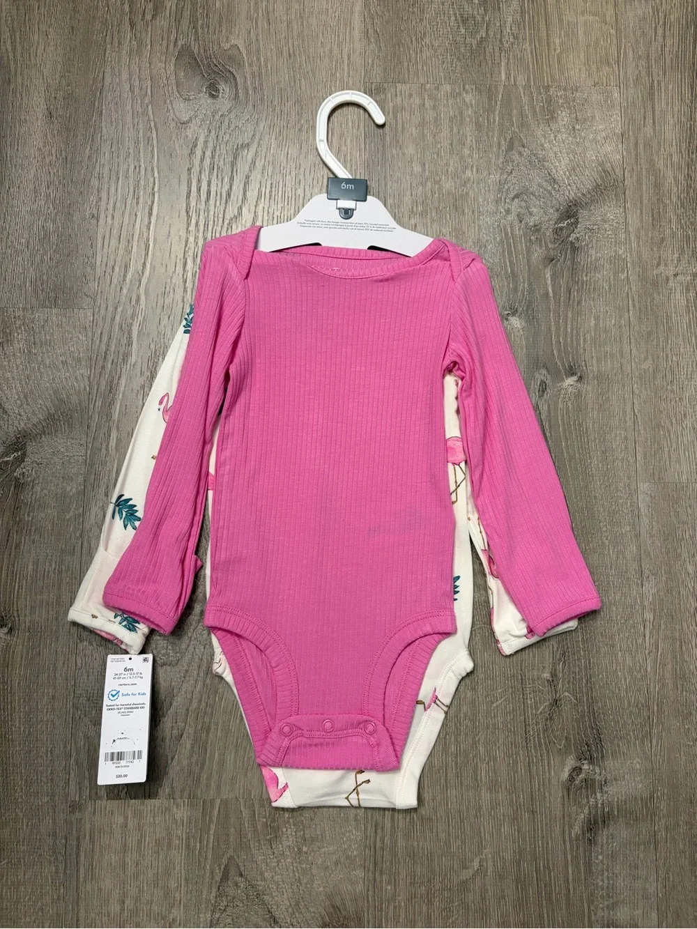Carter's Baby Girl 2-Pack Flamingo PurelySoft Long-Sleeve Bodysuits- NWT